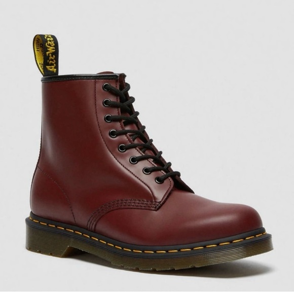 Dr. Martens Shoes - Dr Martens 1460 Original Red Mid Calf Smooth Leather Lace Up Boots